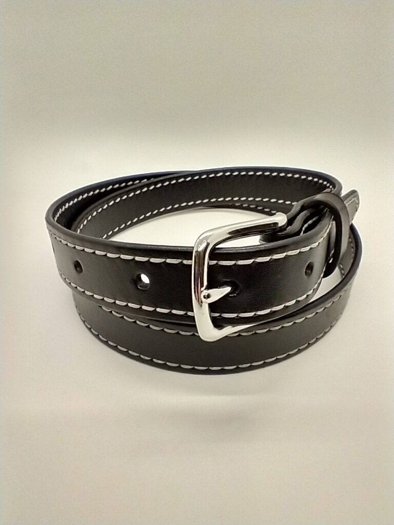 1" Black Hand-Stitched Dress Belt  32-34"