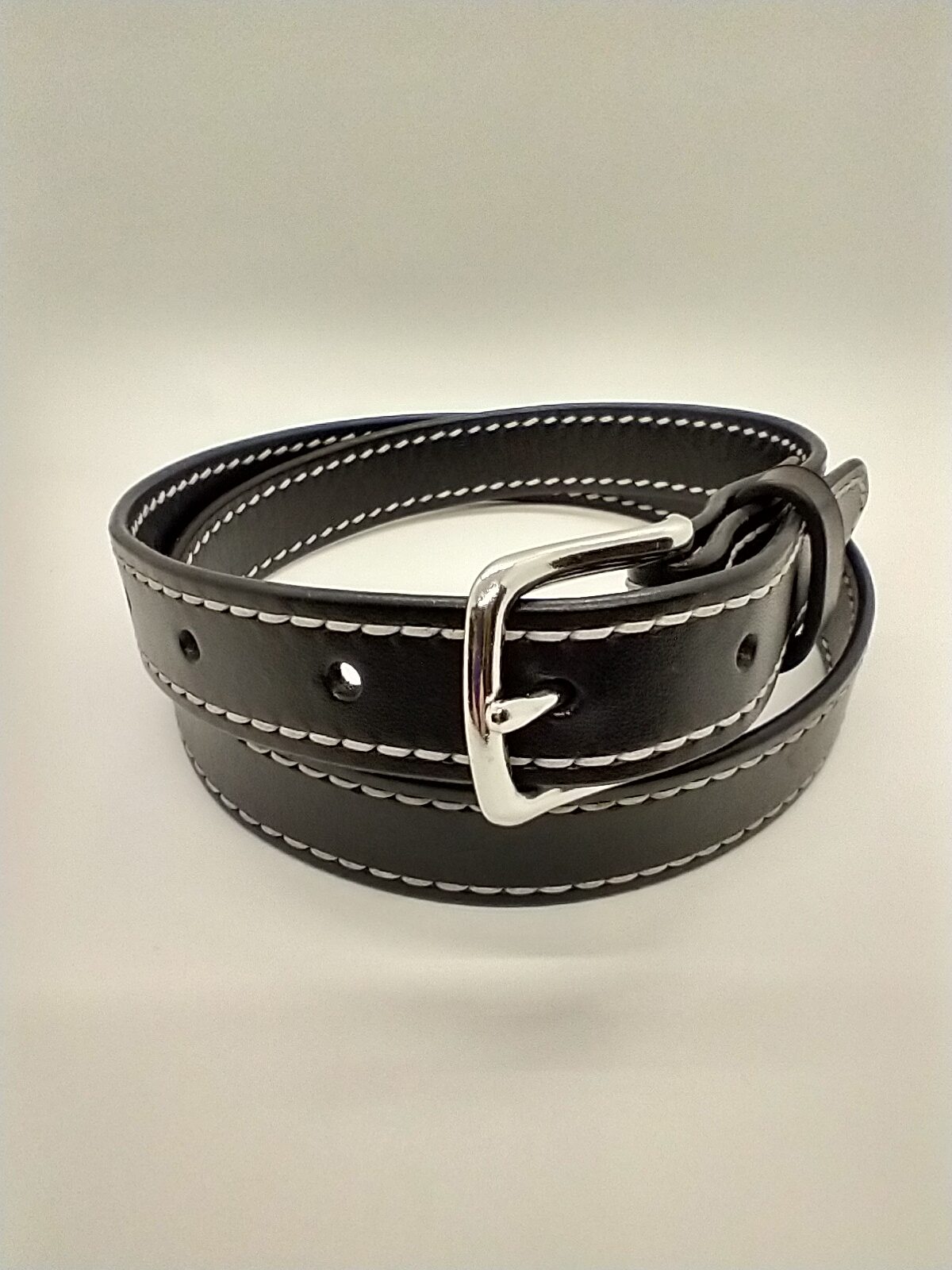 1" Black Hand-Stitched Dress Belt 32-34"